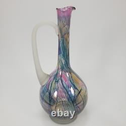 Vintage Rueven Art Nouveau Art Glass Decanter with2 Matching Tall Wine Glasses
