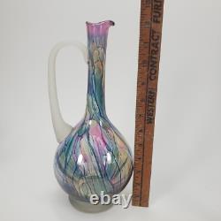 Vintage Rueven Art Nouveau Art Glass Decanter with2 Matching Tall Wine Glasses