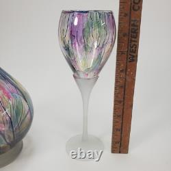 Vintage Rueven Art Nouveau Art Glass Decanter with2 Matching Tall Wine Glasses