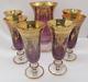 Vintage SC Line Italian Purple With 24k Gold Goblet Wine Glasses 6 & Carafe