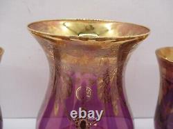 Vintage SC Line Italian Purple With 24k Gold Goblet Wine Glasses 6 & Carafe