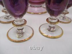 Vintage SC Line Italian Purple With 24k Gold Goblet Wine Glasses 6 & Carafe