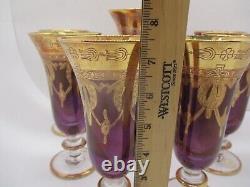 Vintage SC Line Italian Purple With 24k Gold Goblet Wine Glasses 6 & Carafe