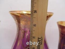Vintage SC Line Italian Purple With 24k Gold Goblet Wine Glasses 6 & Carafe