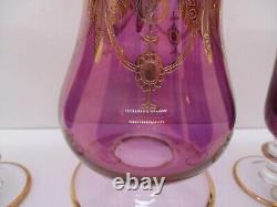 Vintage SC Line Italian Purple With 24k Gold Goblet Wine Glasses 6 & Carafe