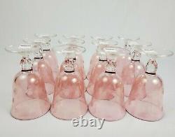 Vintage SC Line Italy Etched Pink Floral Wine Water Glass Goblet Set of 12