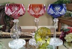 Vintage SET OF (4) Val St Lambert Multi Color Cut to Clear Crystal Wine Goblets