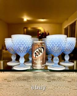 Vintage SET OF 6 VTG FENTON GLASS BLUE OPALESCENT HOBNAIL WINE Glasses 6