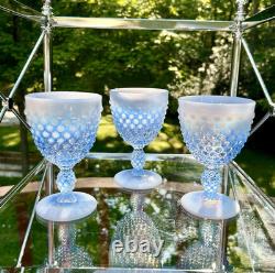 Vintage SET OF 6 VTG FENTON GLASS BLUE OPALESCENT HOBNAIL WINE Glasses 6