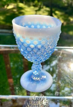 Vintage SET OF 6 VTG FENTON GLASS BLUE OPALESCENT HOBNAIL WINE Glasses 6