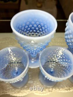 Vintage SET OF 6 VTG FENTON GLASS BLUE OPALESCENT HOBNAIL WINE Glasses 6
