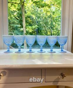Vintage SET OF 6 VTG FENTON GLASS BLUE OPALESCENT HOBNAIL WINE Glasses 6