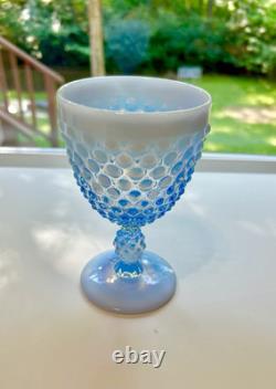 Vintage SET OF 6 VTG FENTON GLASS BLUE OPALESCENT HOBNAIL WINE Glasses 6