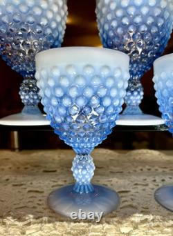 Vintage SET OF 6 VTG FENTON GLASS BLUE OPALESCENT HOBNAIL WINE Glasses 6