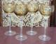 Vintage SET of 4 Bohemian Glass AMBER Cut-To-Clear WINE GLASSES-8 1/2