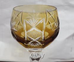 Vintage SET of 4 Bohemian Glass AMBER Cut-To-Clear WINE GLASSES-8 1/2