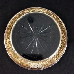 Vintage S Kirk & Son Inc Sterling Silver Repousse Cut Glass Wine Coaster / Tray