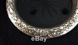 Vintage S Kirk & Son Inc Sterling Silver Repousse Cut Glass Wine Coaster / Tray