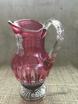 Vintage Saint Louis French Crystal Glass Water Wine Pitcher Tommy Ruby Red