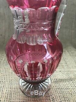 Vintage Saint Louis French Crystal Water Wine Pitcher Tommy Ruby Red Glass