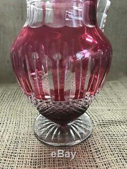 Vintage Saint Louis French Crystal Water Wine Pitcher Tommy Ruby Red Glass