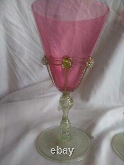 Vintage Salviati Venetian Blown Glass Cranberry Wine/Water Glass Used Set Of 2