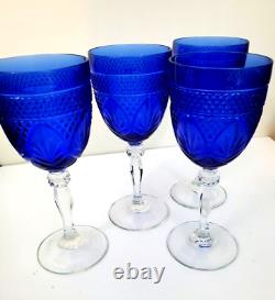 Vintage Sapphire Blue Wine Glasses by CRISTAL D'ARQUES-DURAND Stemmed Glassware