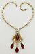 Vintage Schreiner Glass Pearl & Wine Red Rhinestone Brooch Pendant Necklace