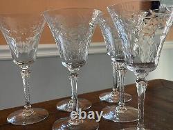 Vintage Seneca Wine Glasses 488-3 Cut Dots Flowers Set Of 6 Goblets