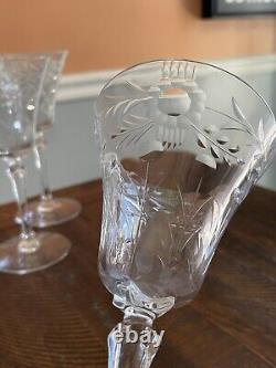 Vintage Seneca Wine Glasses 488-3 Cut Dots Flowers Set Of 6 Goblets