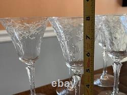 Vintage Seneca Wine Glasses 488-3 Cut Dots Flowers Set Of 6 Goblets