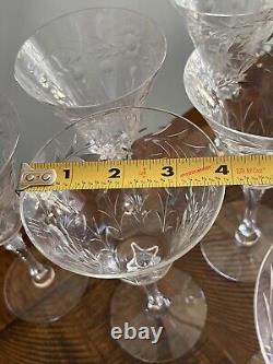 Vintage Seneca Wine Glasses 488-3 Cut Dots Flowers Set Of 6 Goblets