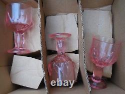 Vintage Set 12 Pink Viking Water Wine Goblet Flower Lotus Glass Shabby Chic