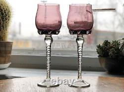 Vintage Set 2 Wine Glasses Tall Goblet Art Glass 9.8 tall