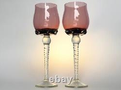 Vintage Set 2 Wine Glasses Tall Goblet Art Glass 9.8 tall