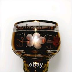 Vintage Set 4 German Roemer Wine Glasses Green Gold Rim Grapes Souvenir Römer