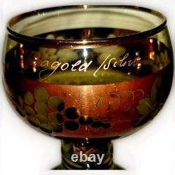 Vintage Set 4 German Roemer Wine Glasses Green Gold Rim Grapes Souvenir Römer