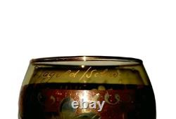 Vintage Set 4 German Roemer Wine Glasses Green Gold Rim Grapes Souvenir Römer