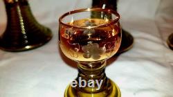 Vintage Set 4 German Roemer Wine Glasses Green Gold Rim Grapes Souvenir Römer