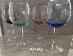 Vintage Set 4 Marquis Waterford Polka Dot Wine Glasses Blue Green Pink Purple