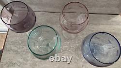 Vintage Set 4 Marquis Waterford Polka Dot Wine Glasses Blue Green Pink Purple