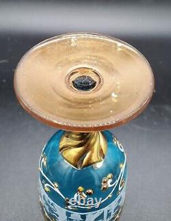 Vintage Set/4 Venetian Glass Wine Glasses Hand Painted Enamel Italy 5.5 Blue