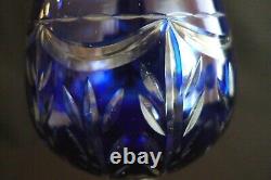 Vintage Set (4) Wine Hock Drink Glasses Stemware Cobalt Blue Cut To Clear 8oz