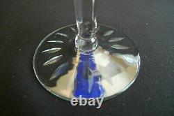 Vintage Set (4) Wine Hock Drink Glasses Stemware Cobalt Blue Cut To Clear 8oz