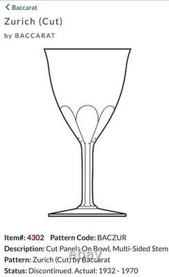 Vintage Set 6 BACCARAT CRYSTAL Zurich 5 oz. Port Wine Glasses 5-7/8 Tall France