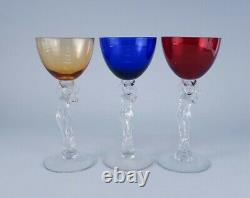 Vintage Set 6 Cambridge Nude Stems #3011 Art Glass Wine Glasses incl Ruby Cobalt