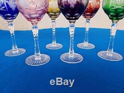 Vintage Set 6 Cut To Clear Crystal Wine Hock Goblets Stemware Cristal De Paris