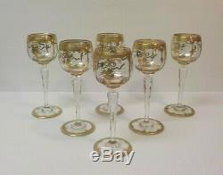 Vintage Set/6 French St. Louis Crystal Wine Goblets, 24 K Gold Encrusted