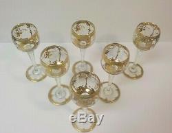 Vintage Set/6 French St. Louis Crystal Wine Goblets, 24 K Gold Encrusted