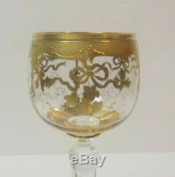 Vintage Set/6 French St. Louis Crystal Wine Goblets, 24 K Gold Encrusted